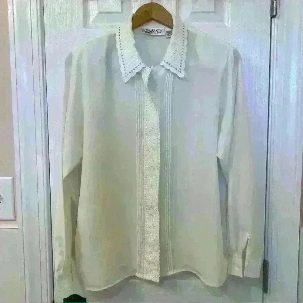 Vintage Yves St. Clair Eyelet Collared Blouse Size 14